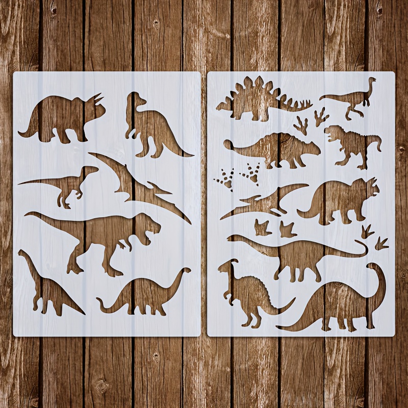 

Dinosaur Art Stencils Set Of 2, A4 Reusable Painting Templates For Diy Crafts, Animal Drawing Stencils For Fabric, Canvas, Wood, Wall And Home Decor - Pet Material