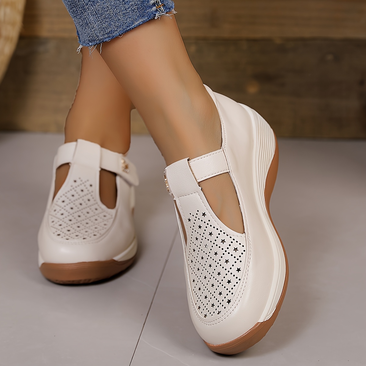 TEMU Spring Summer Women's Casual Sports Shoes Wedge Sole Thick Sole Hollow Decoration Outdoor Women's Elegant Sports Shoes Women's Summer, Women