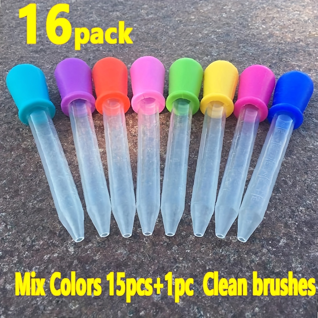 Image of 16/6pcs Of Transparent Liquid Droppers With Silicone Pipettes, Includes A Cleaning Brush. Suitable For Science Experiments And Making Confectionery And Gummies