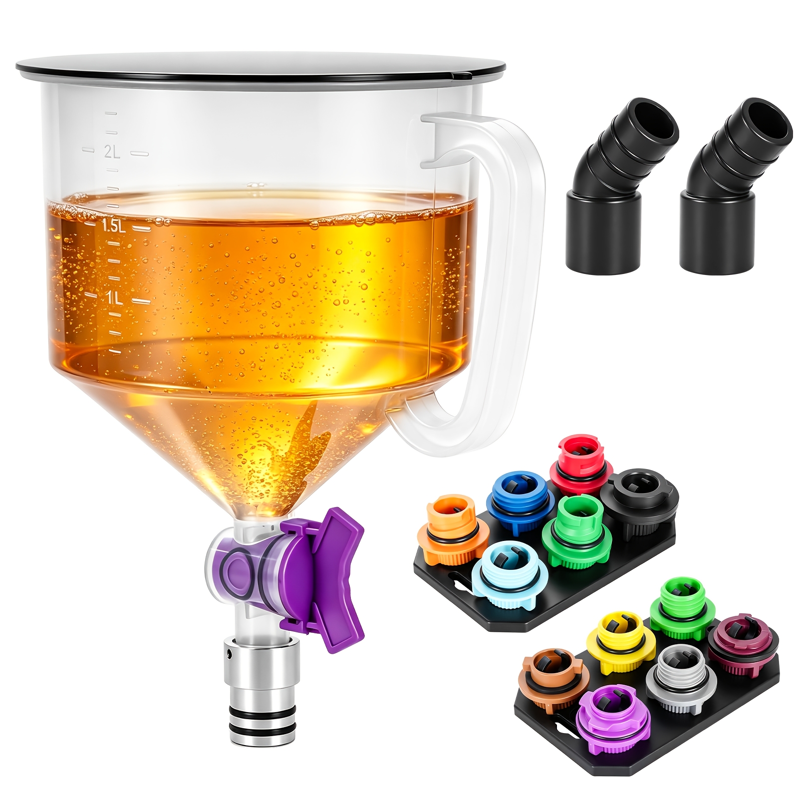 19pcs Engine Oil Funnel Filling Kit, 2.1qt/ 70.01oz Coolant Funnel Set, Funnels For Automotive Use, 12 Adapters, Elbow Fitting, Arrow Screen, Magnetic Storage Hooks Tray, Oil Change Tools
