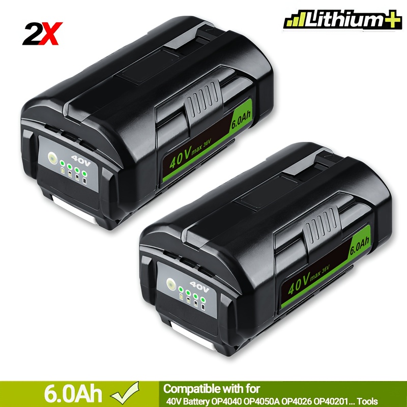 TEMU Replacement Lithium Battery Pack Of 2, 36v (40v Max) With A Capacity Of 6000mah, Compatible With Various For Ryobi 40-volt , Featuring An Led