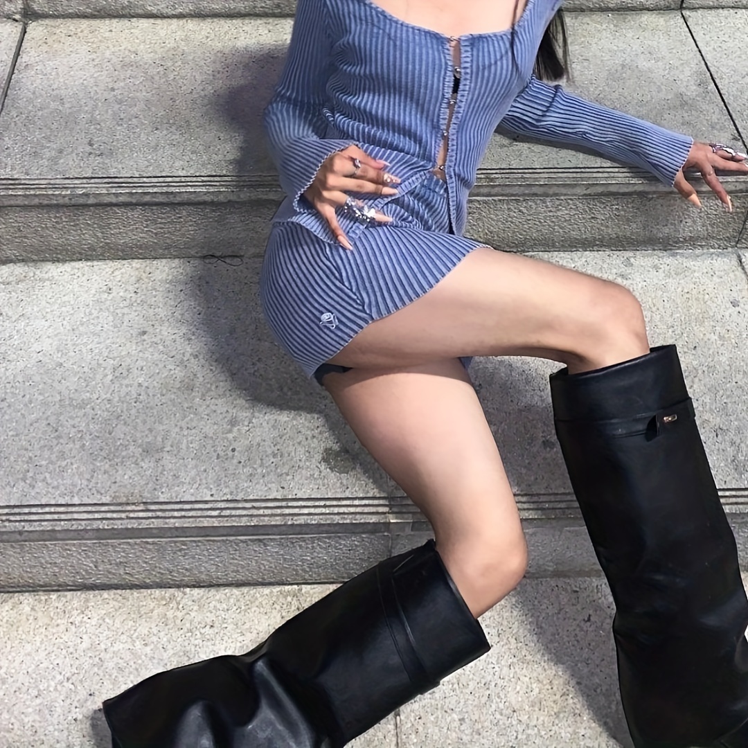 langschaft stiefel damen keilabsatz slip on stiefel Temu Germany