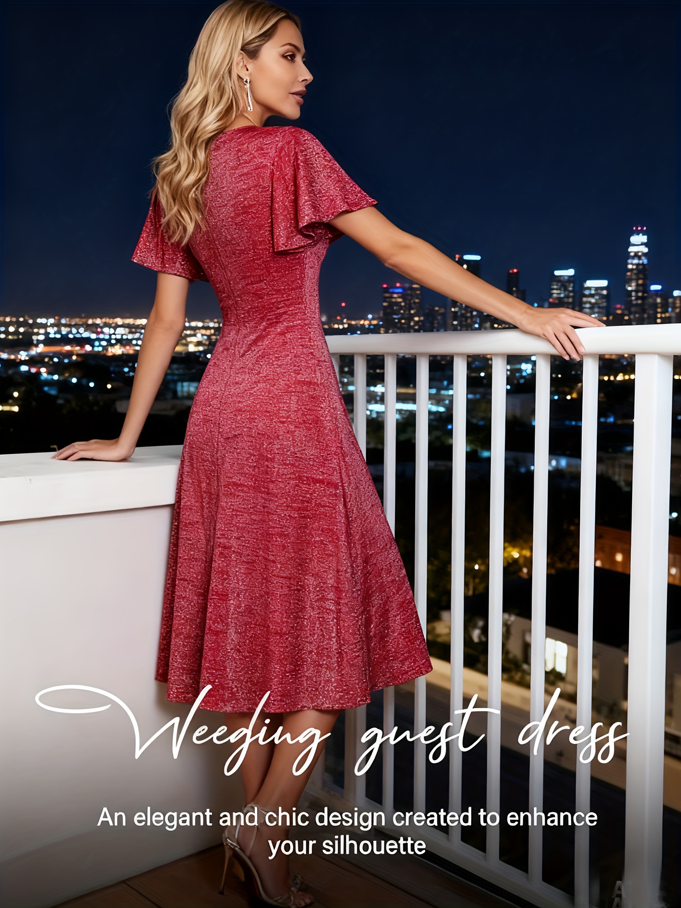 sachin and babi light blue dress Womens Elegant Short Ruffle Sleeve Cocktail Party Dress Flared Casual Swing  A-line Formal Wedding Guest Dresses Buy cheaply on Joom