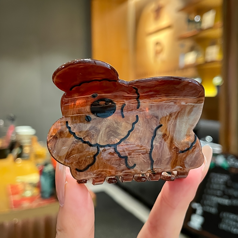 TEMU 1pc Cute Cartoon Coffee Colored Clip, Made Of Acrylic Material, Solid Shaped Female Hair Accessory, Cute Hair Accessory.