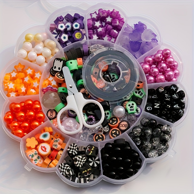 650pcs Halloween Colorful Acrylic Set With Black, Purple & – Includes Soft Clay Letters, Scissors & Elastic String For Making And Halloween Gift Decorations
