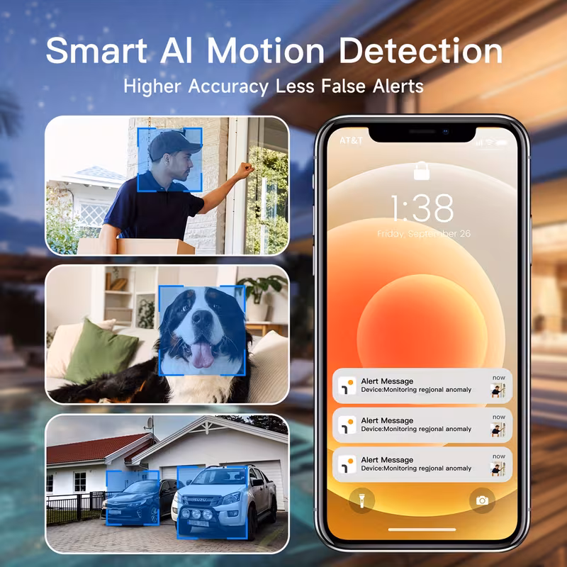 go2t 1296p fhd 3mp fhd security camera wireless outdoor ptz solar wireless security camera with ai human detection wire free battery solar powered color night 2 4g wi fi 2 way audio prevent damage cloud storage outdoor Product details 5