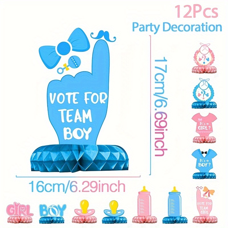 Image of 12pcs,gender Reveal Party Paper Honeycomb, For Team Boy Or Girl Baby Gender Reveal Party Decoration,baby Shower Supplies Honeycomb Centerpiece Table Decor