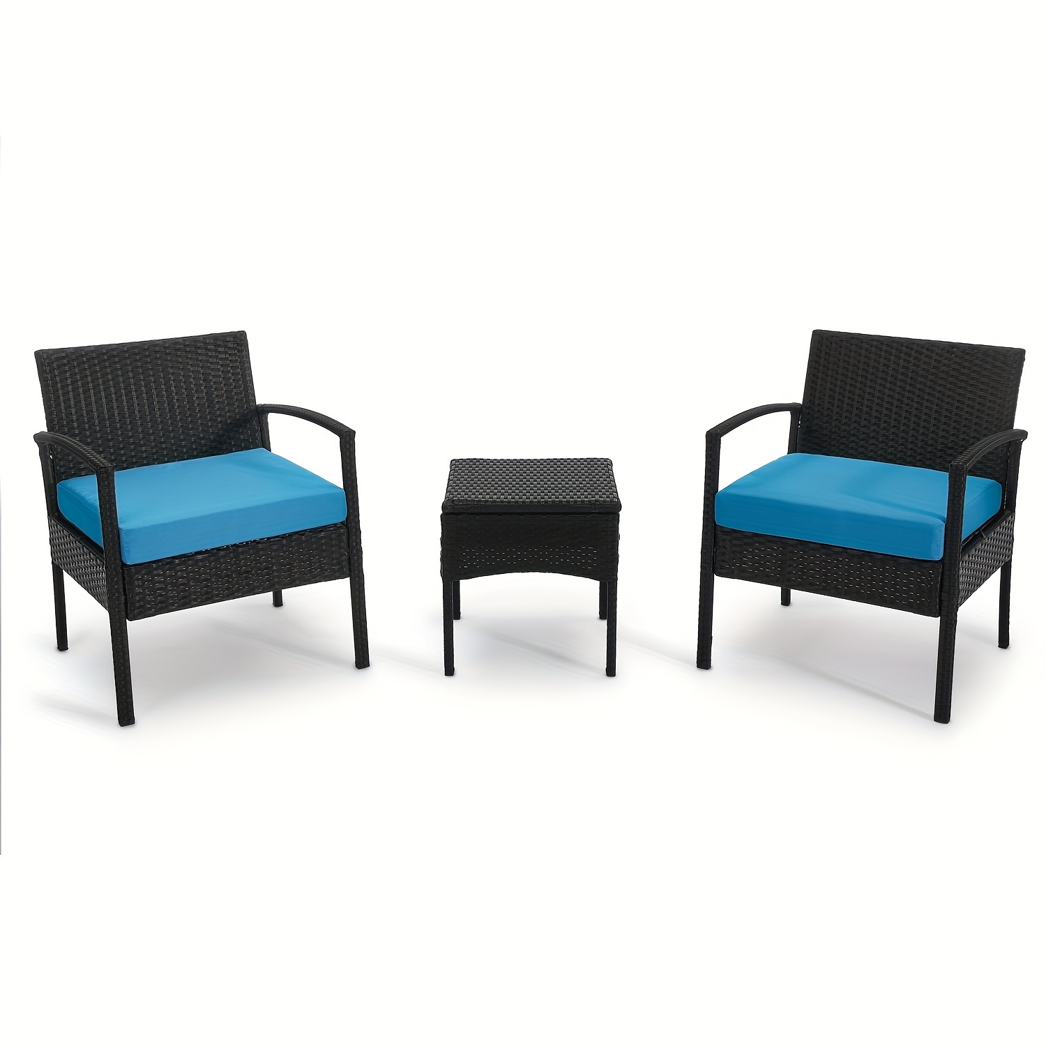 

3pcs Patio Rattan Furniture Set, Coffee Table, Cushioned Sofa For Garden Lawn