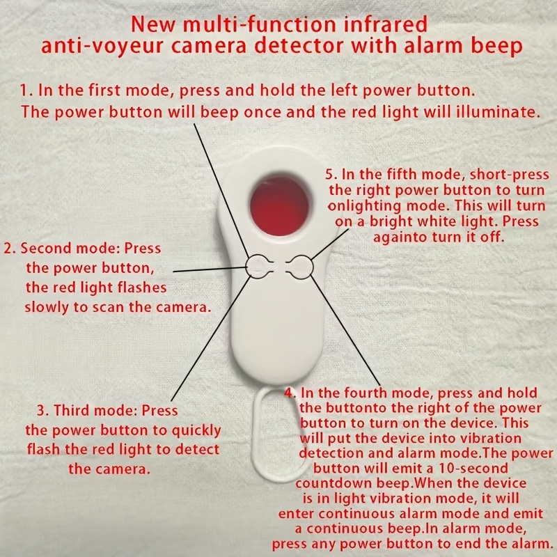 portable multifunctional infrared anti   camera detector with alarm five   vibrating and continuous buzzer alert usb charging suitable for travel hotels cars and dressing rooms ideal   camera detection gift for girlfriend   Product details 0