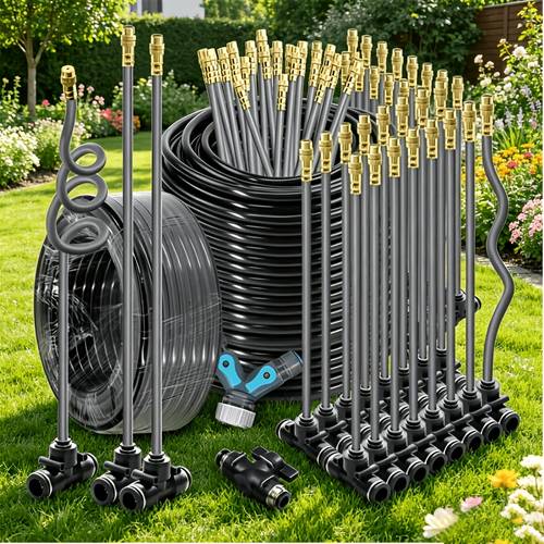 misting cooling system kit outdoor garden irrigation mister with brass nozzles 1 4 hose patio greenhouse water sprayer for summer cooling plant