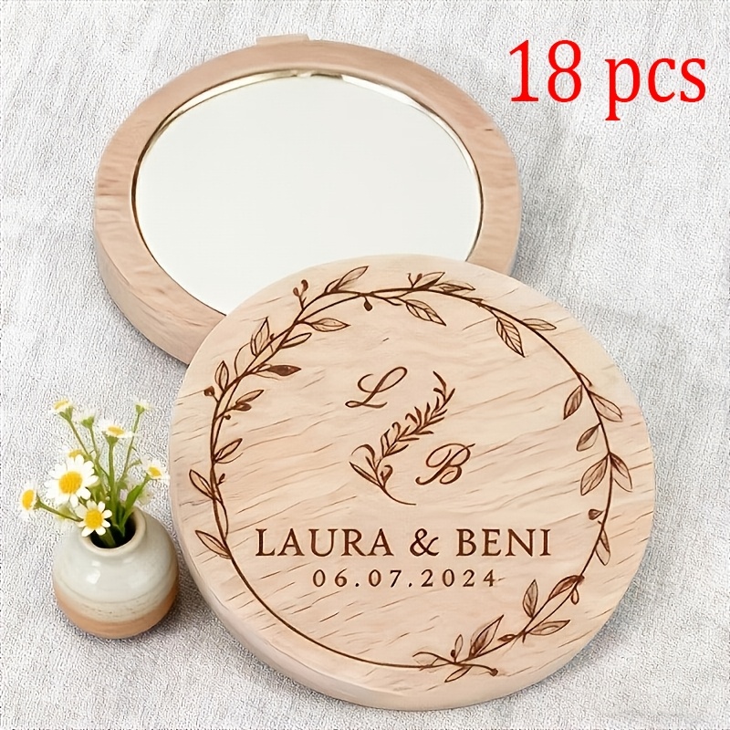 TEMU Espejo de madera personalizado portátil, y grabados con láser, regalo exquisito para novias, damas de honor, de madres, Navidad, Día de San