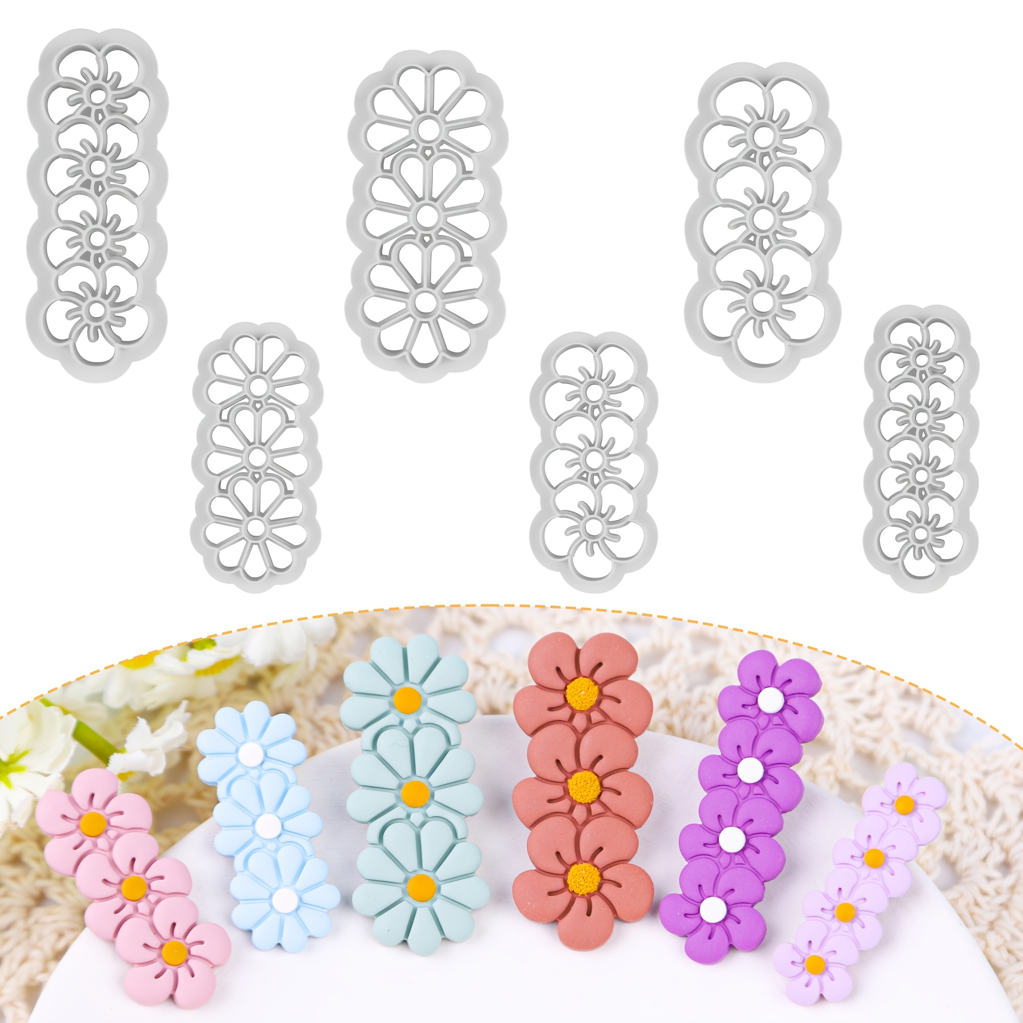 

6pcs Daisy Flower Barrette Clay Set - Polymer Clay Molds For Jewelry And Hair Accessory Crafting, Decorative Plastic Polymer Clay Shape For Diy Craft Projects