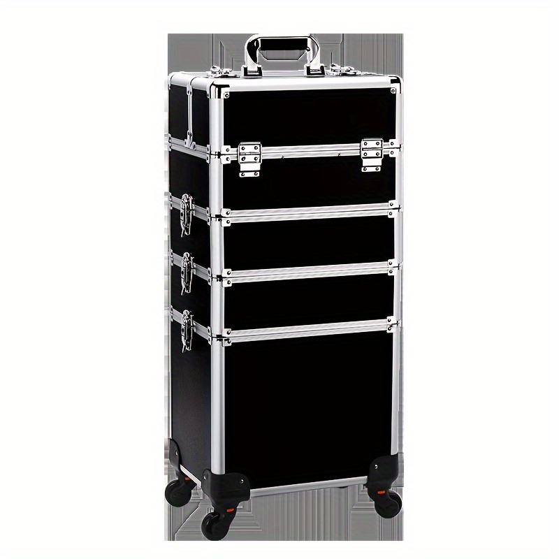 

3 In 1 Rolling Makeup Train Case Professional Cosmetic Trolley Large Storage With Keys Swivel Wheels Salon Barber Case Traveling Cart Trunk For Make Up Hairstylists Nail Tech