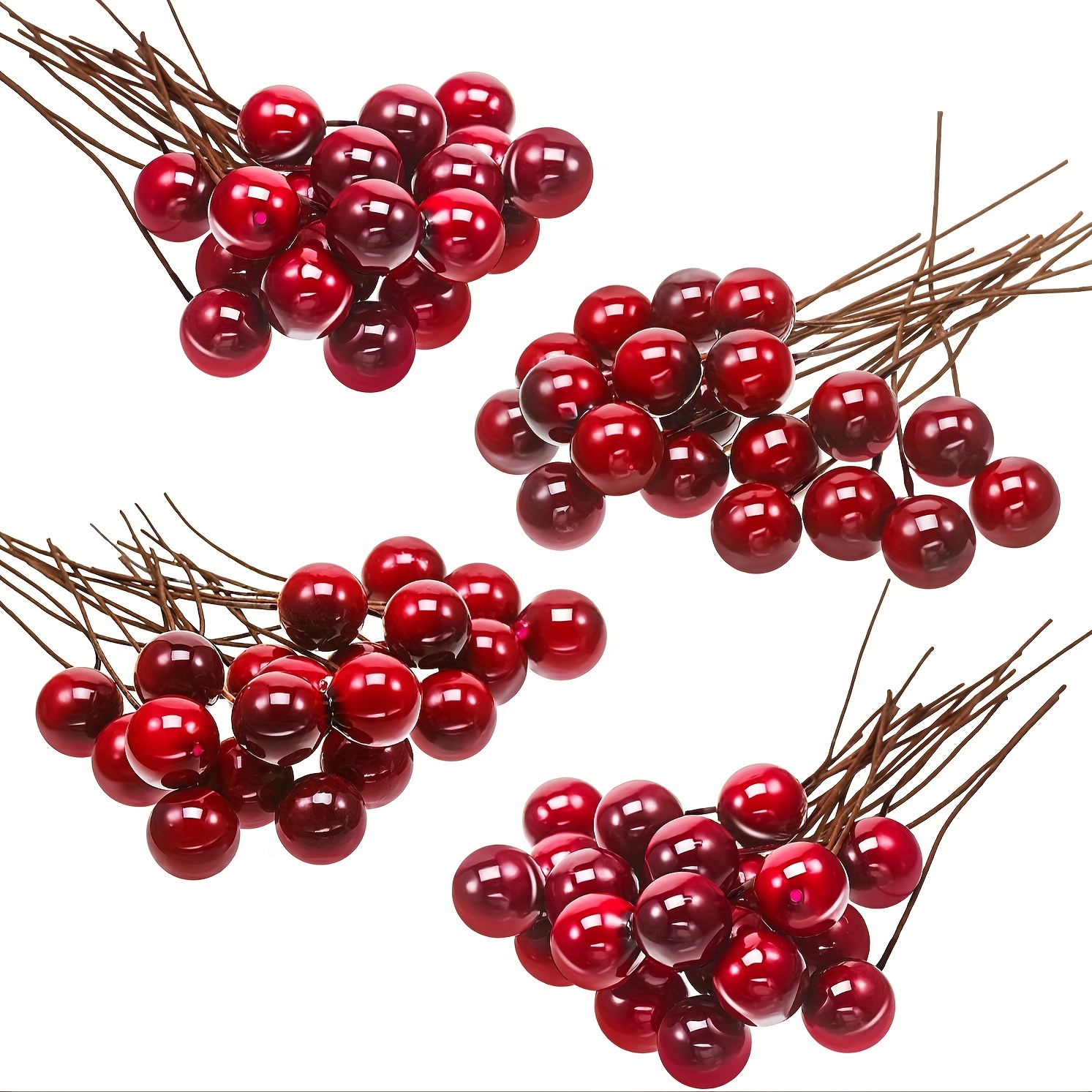 TEMU 50 Stück Burgunderfarbene künstliche Eichenbeeren auf Draht - Realistische rote mit grünem Laub, robuste Ornamente aus Kunststoff für Zuhause,