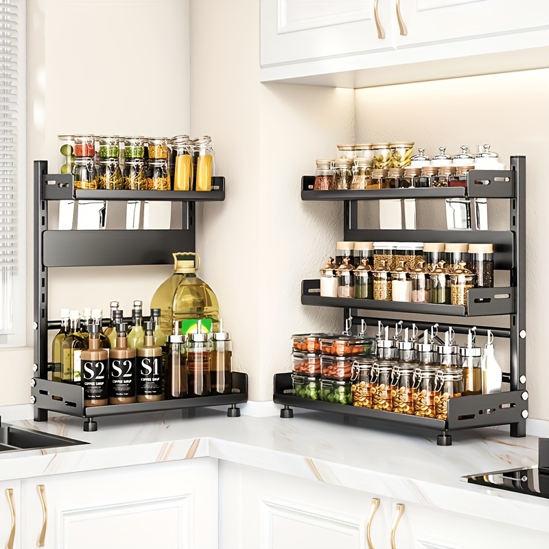 1pc steel multi tier spice rack for kitchen countertop versatile layered shelving for organized spice storage suitable for home kitchen and restaurant details 4