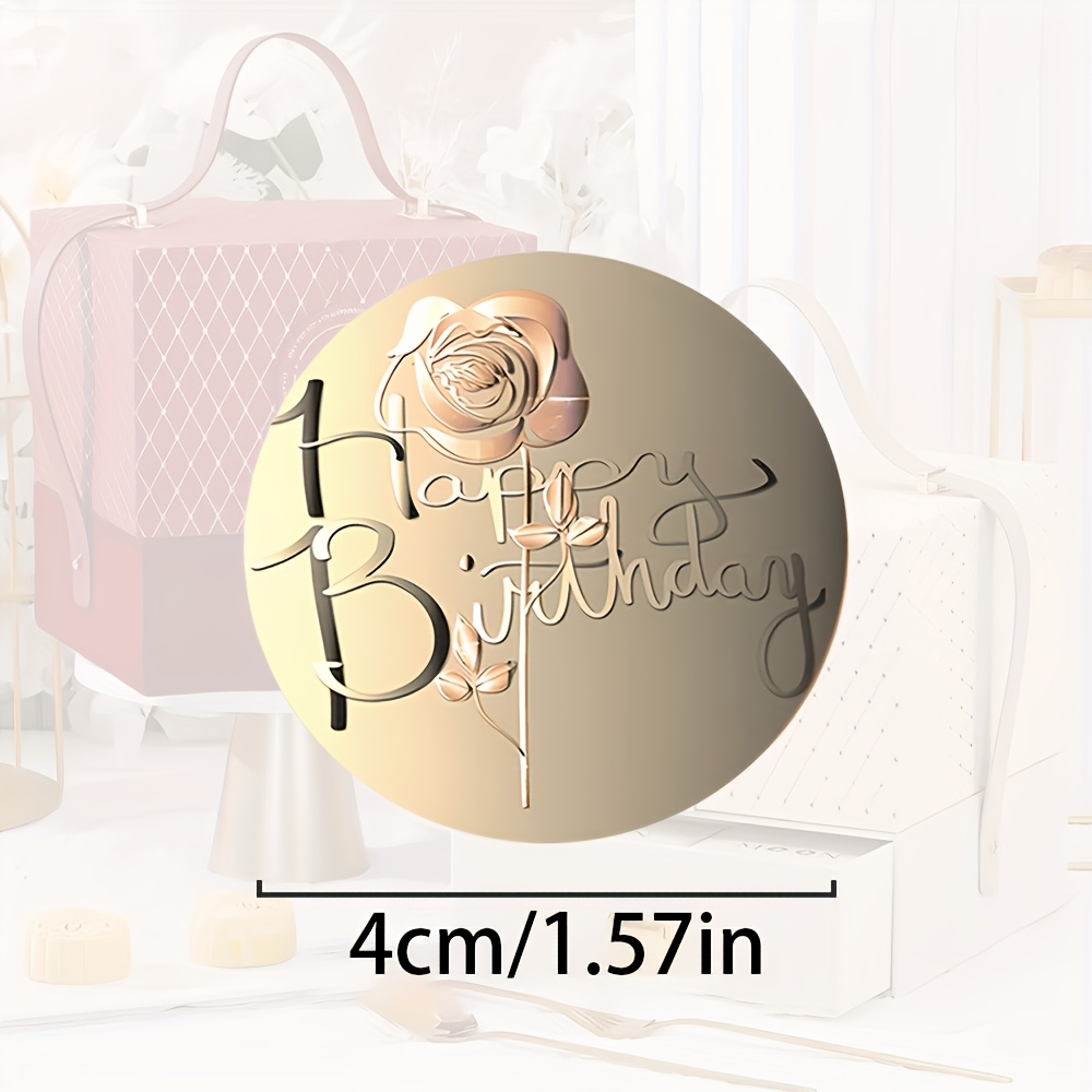 TEMU 42pcs Elegant Birthday Wishes Round Stickers With Metallic Roses And Golden Font - Perfect For Envelopes, Gift Boxes, Party Decorations | Ideal