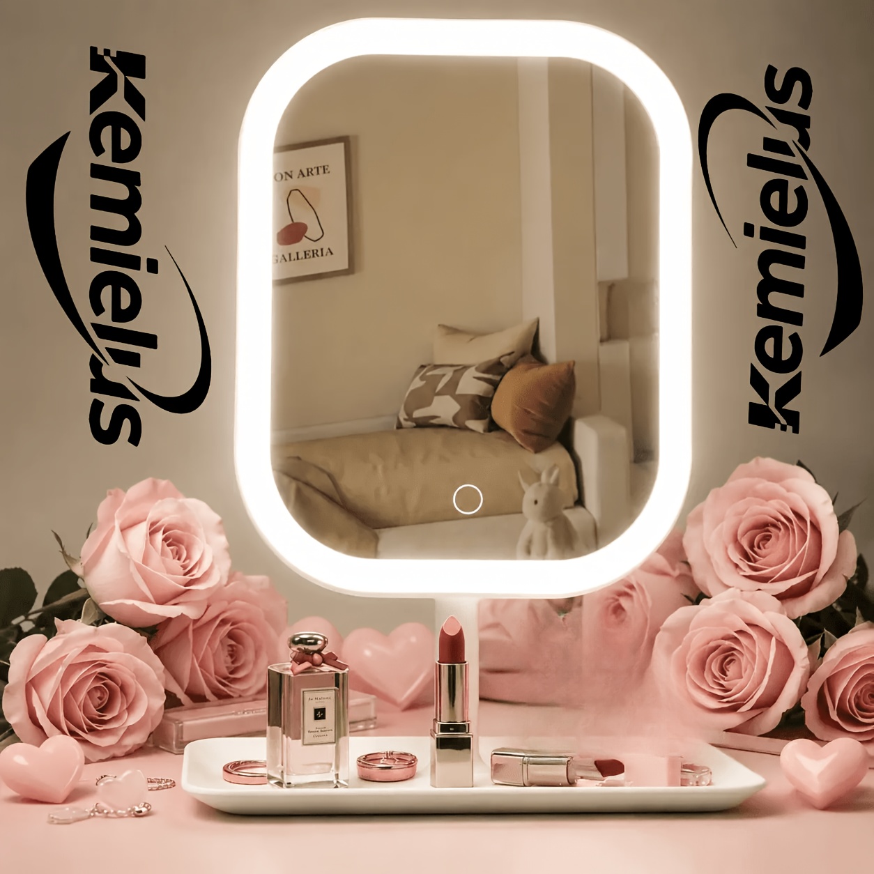 TEMU New Led Makeup Mirror, Three- Light, Dimming Fill Light Mirror, With Tray, Foldable Bracket, Charging, Portable, Stackable On Countertops For