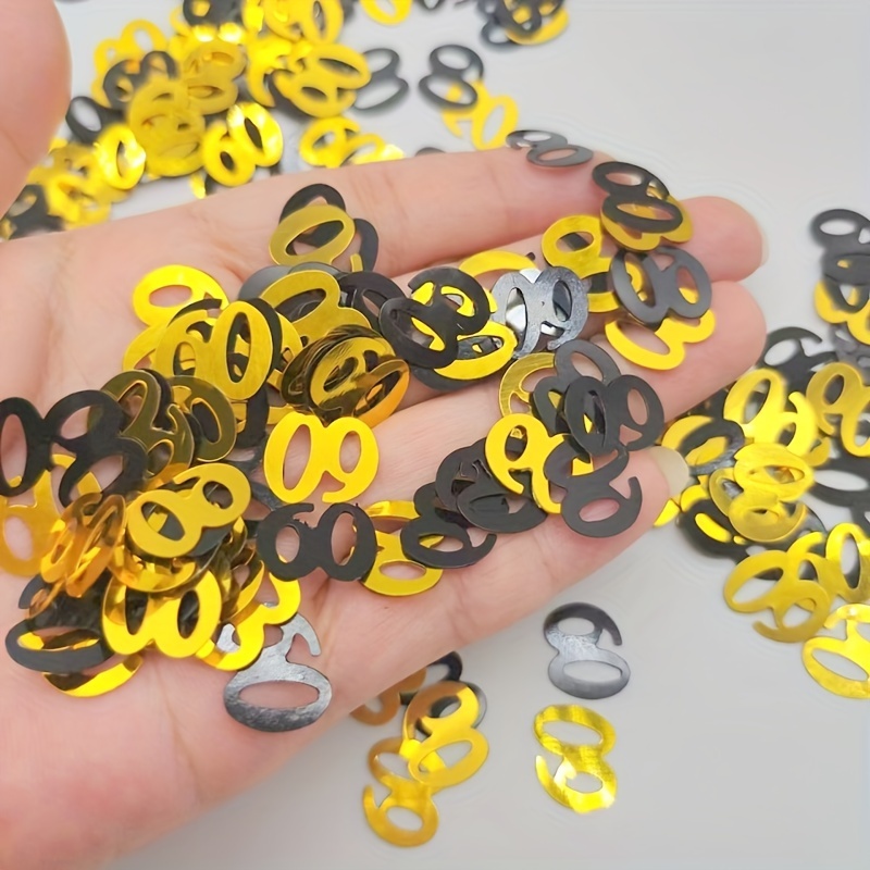 TEMU 100pcs Pvc Glitter Confetti - Golden & Black Sparkling Sequins For 60th Birthday Party Decorations, 60th Anniversary Celebration, Wedding, Prom,