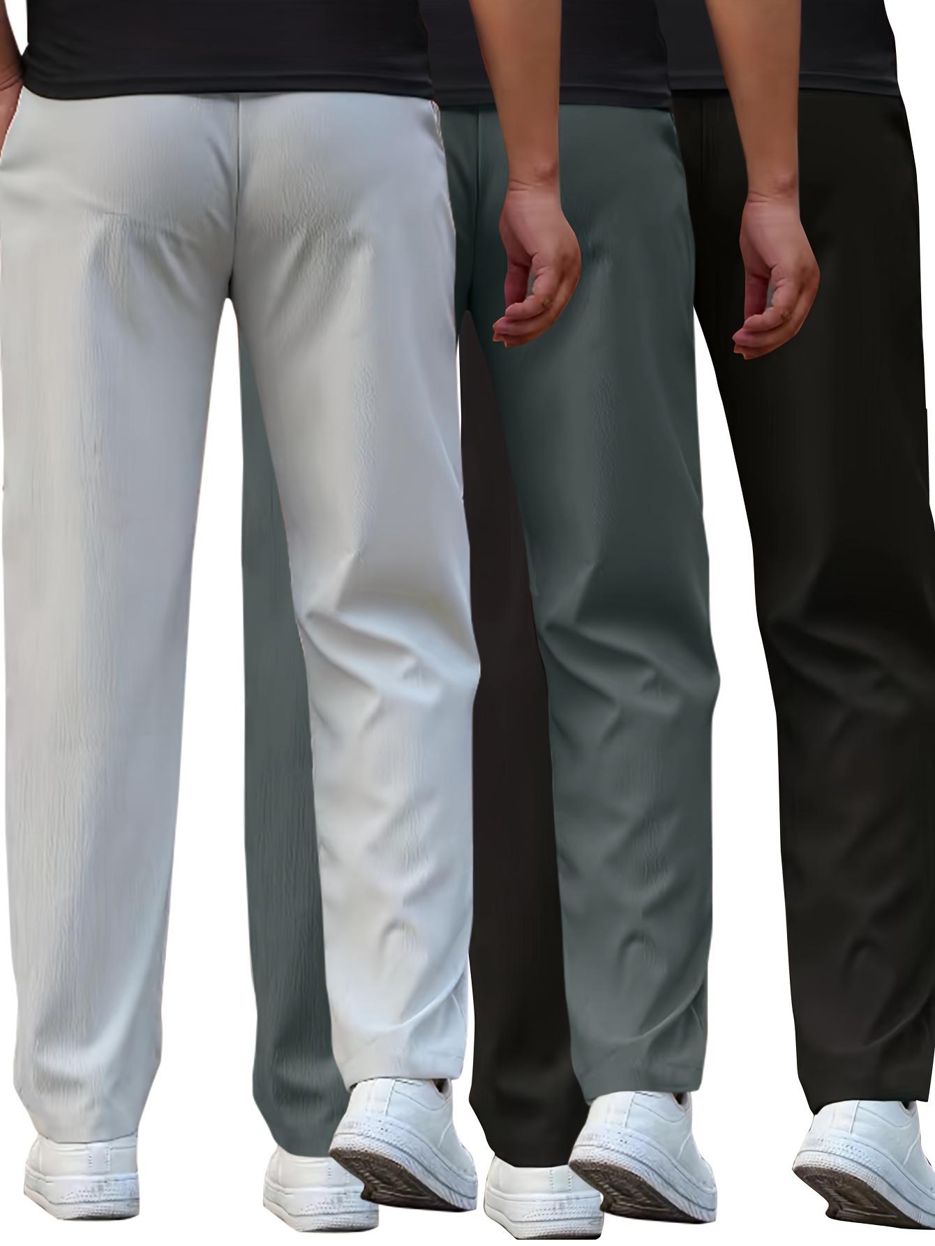 3pcs mens lightweight casual pants straight leg drawstring waist solid color black gray summer workwear machine washable details 15