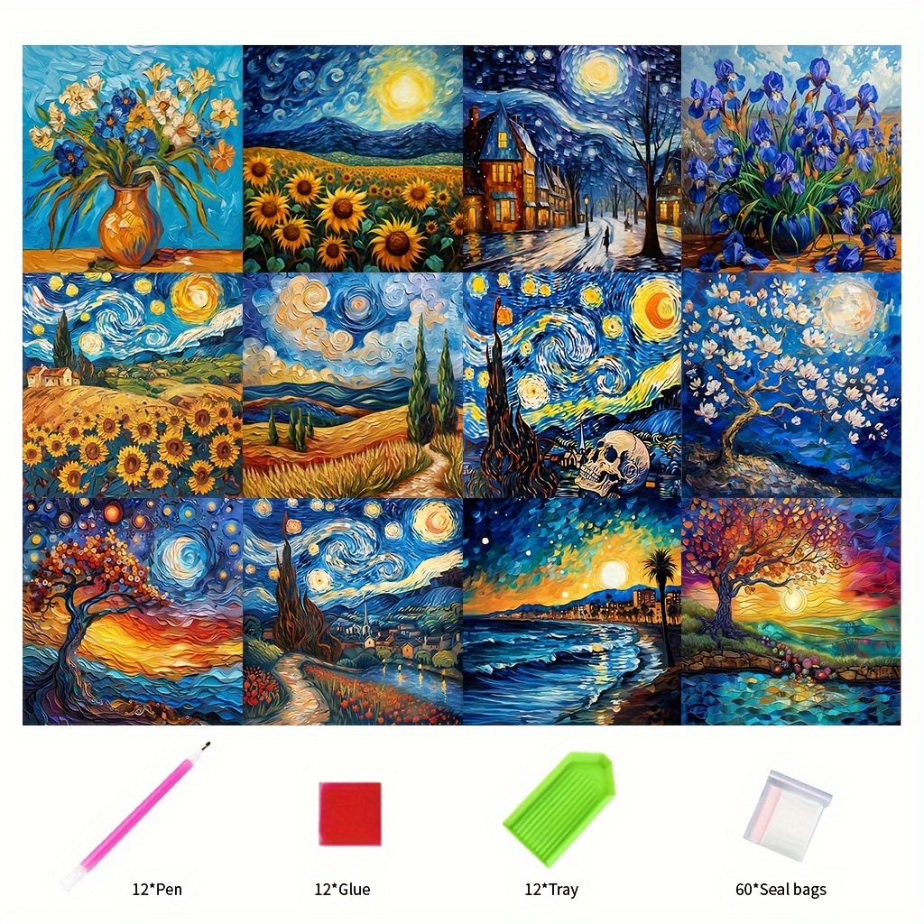 TEMU 12pcs, Frameless Large Size Round Diamond Painting Kit, 5d Kit Painting Kit Beginner Crafts, Landscape Pattern, Diy Diamond Painting Kit Gem Art