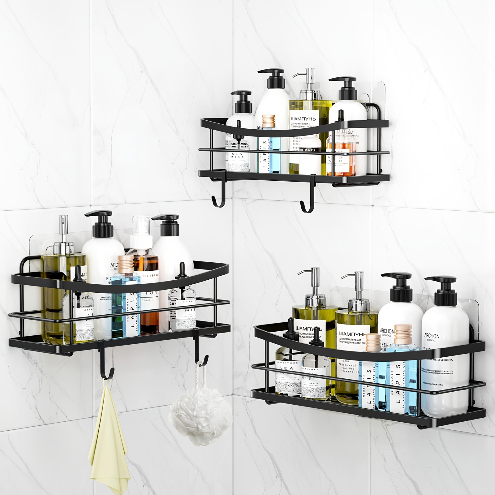 3pcs Shower Storage Shelves Adhesive Bathroom Storage Shelves For Bathroom Storage Stainless Steel No Drill Wall Mounted Bathroom Organizers Bathroom Decor