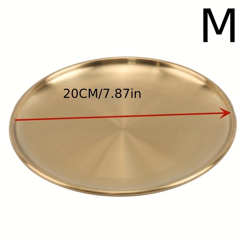 TEMU 1pc Stainless Steel Disc Barbecue Plate Bone Spitting Plate Household Golden Tray Western Dessert Steak Plate Barbecue Plate