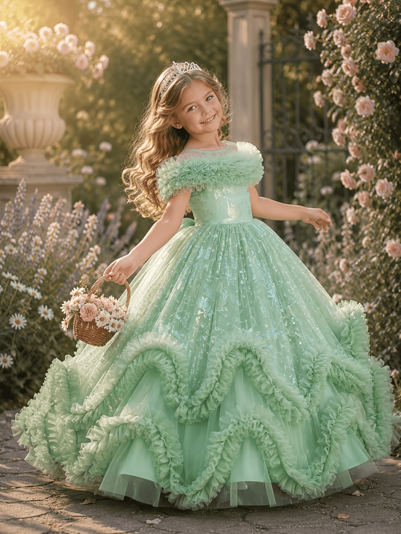 Vestido de Princesa para Meninas com Saia Estampada com Borboletas 7