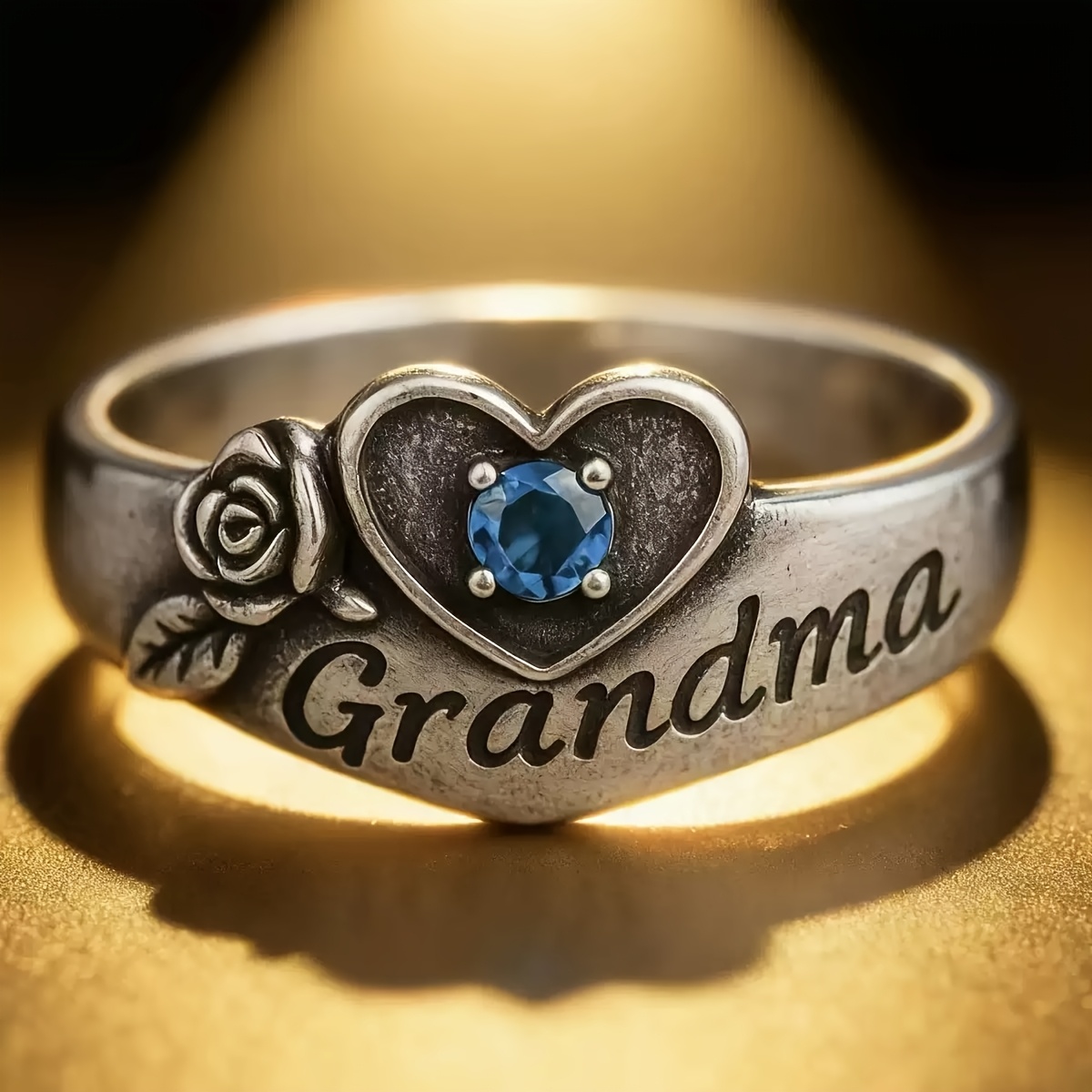 TEMU Pure Copper-silver Plated Ring, With Blue Synthetic Synthetic Zirconia. Hypoallergenic, Fade-resistant, Ideal For Festivals, Banquets, Parties & Daily Wear, A Perfect Gift Option.