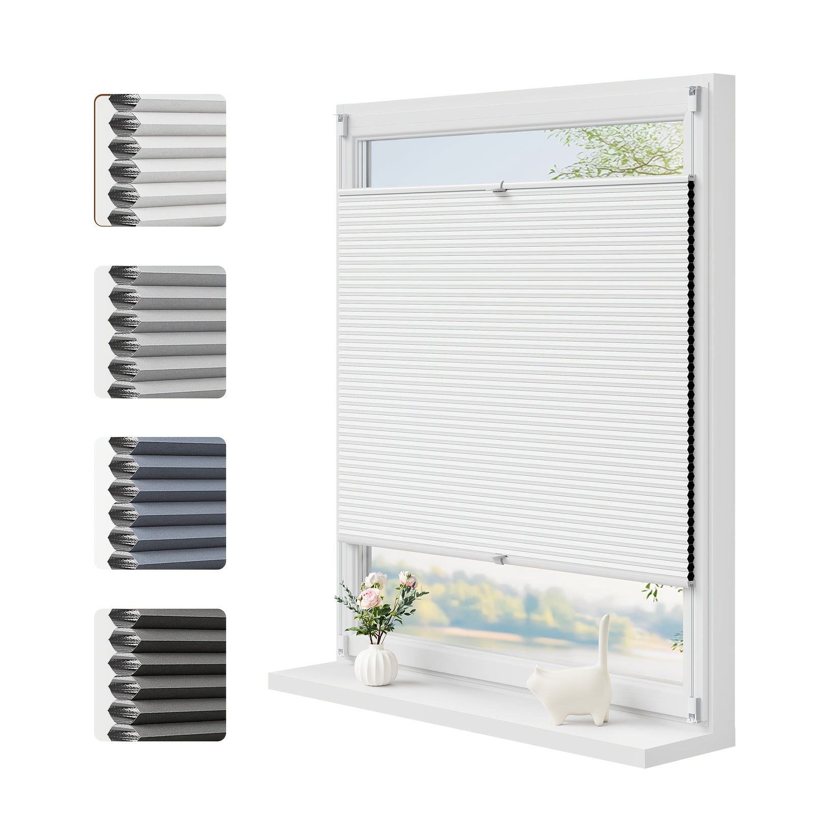 Image of No Drill Cellular Pleated Blinds, 100% Blackout Privacy Protection, Cellular Insulation For , Blue Home Pleated Shades For Bedroom Office Multi- Use