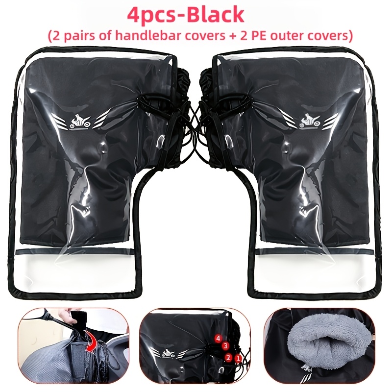 TEMU 4pcs Set Of Brand New Motorcycle And Bicycle Handlebar Covers, In Black/green. Features Closure And Front/side Reflective Strips For Night