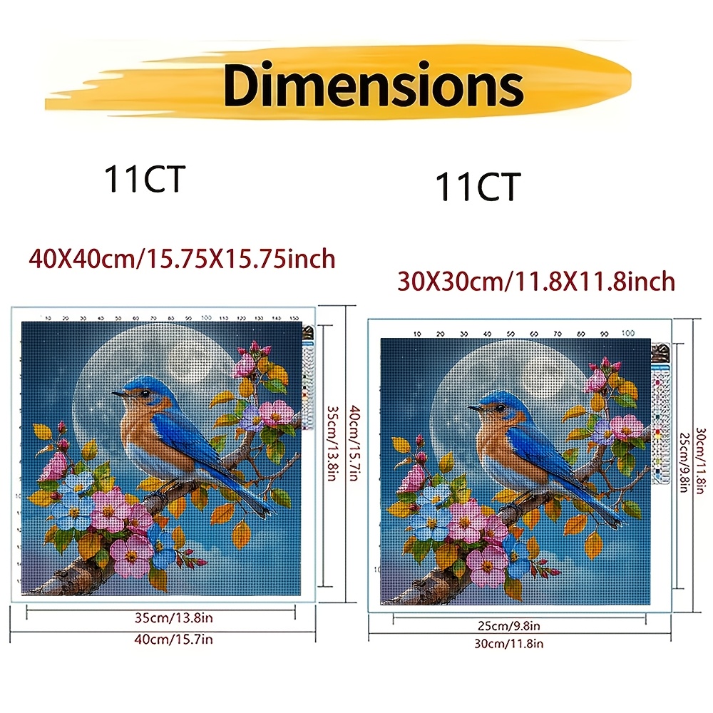 DIY Cross Stitch Printed Kit, Frameless, Blue Bird Perched on a Flowering Branch