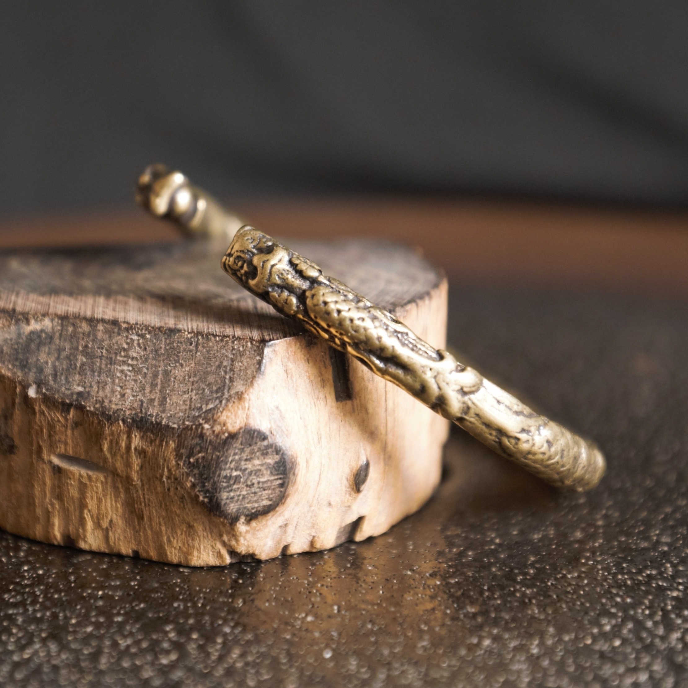 Men's Adjustable Solid Brass Double Dragon Head Cuff Bangle