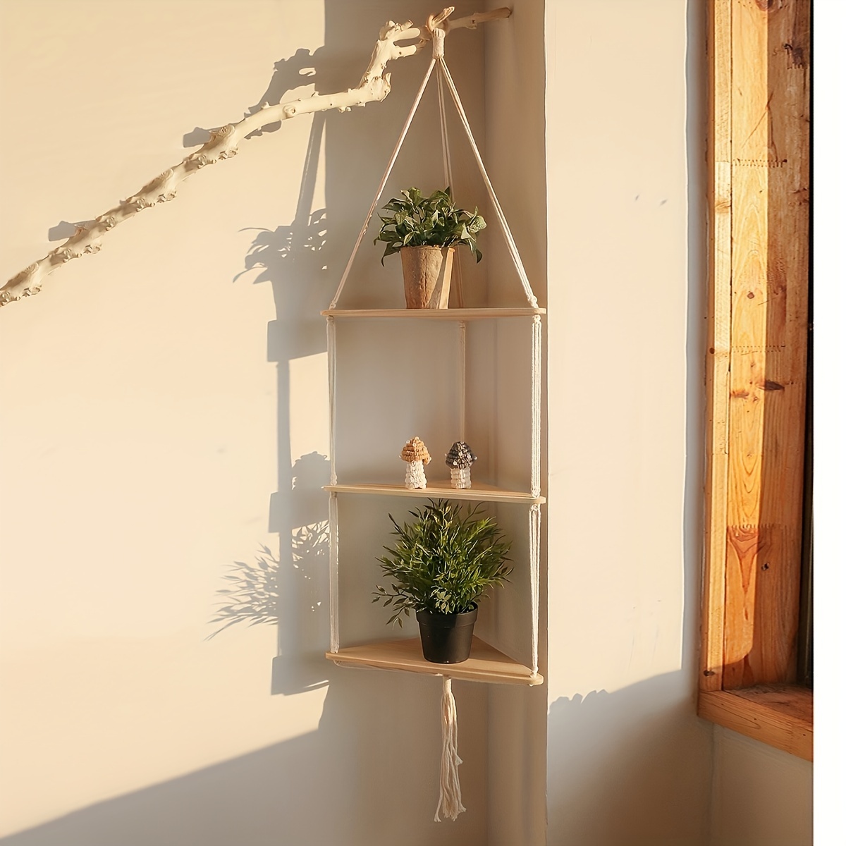 Bohemian Triangle Wooden Hanging Floating Shelf Plant - Temu