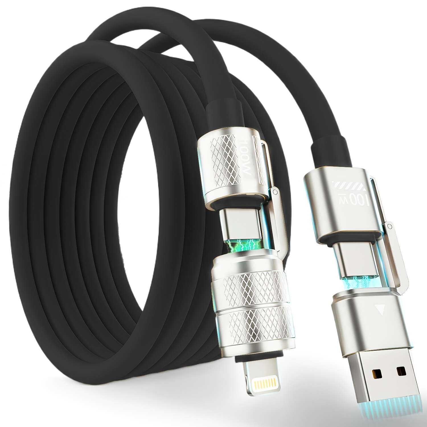 Usb C To Usb C, 100w 4in 1 Charging Cable, Chubby Type C/a To C/lightning Cable For Iphone 16 15 14 13 12 11 8 /macbook/ipad/ /huawei, Multi For All Devices