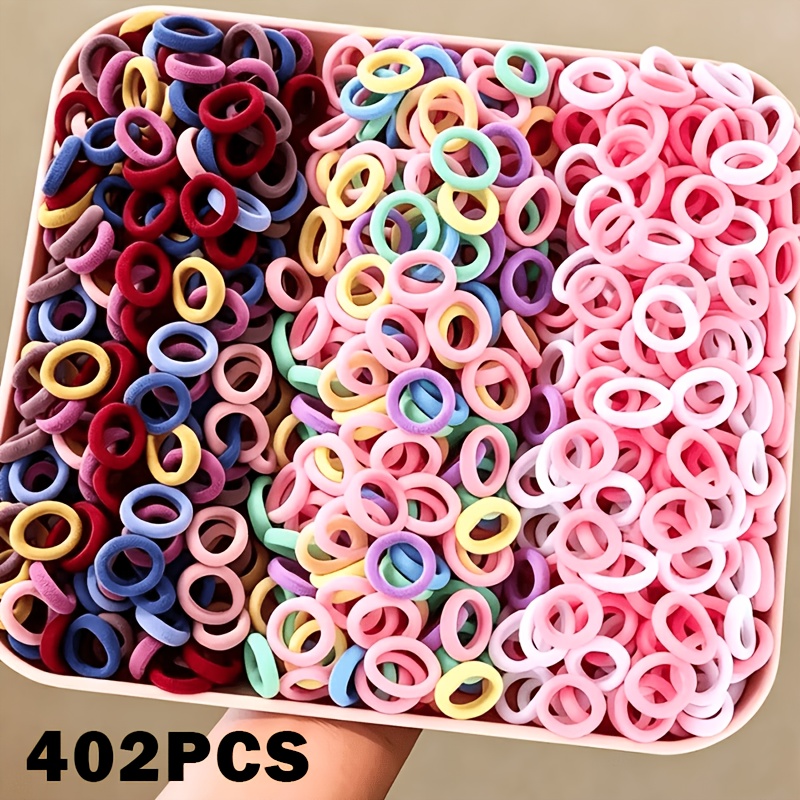 TEMU 402pcs Set Of Macaron Children Girls Towels And Hair Ties, Colorful High Elasticity Non-damaging Hair Ties, Girls' Basic Hair Bands For Braids,