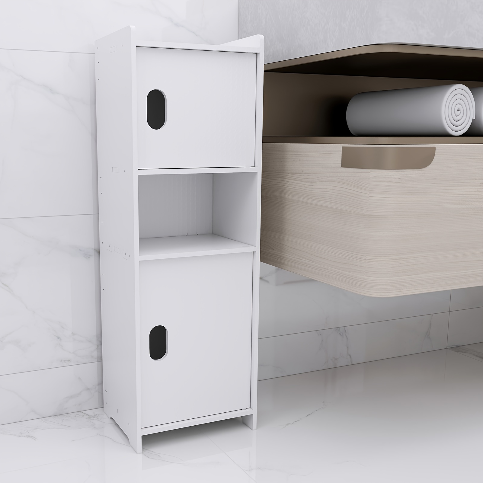 Organizator za kopalnico, 3-nadstropna PVC polica s in držalom za brisače, samostoječa shramba 24x20x71 cm za stranišče, pralnico, prostorsk