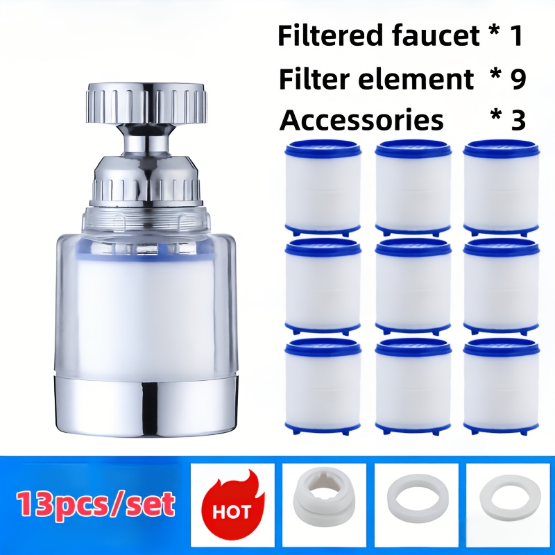 E-shop 6/13-tlg. Wasserhahn-Wasserfiltersystem mit spritzwassergeschütztem Sprühkopf & drehbarem Filterverlängerungsstück, geeignet für Waschbecken,