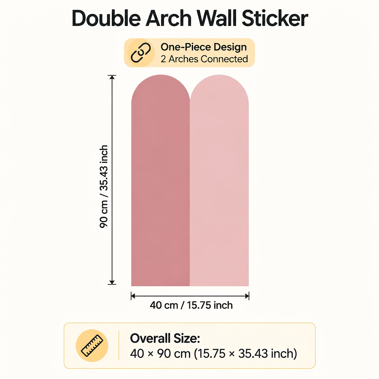 TEMU 1pc Sage Rose Pink Double Arch Shape Wall Sticker Self Adhesive Removable Diy Pvc For Bedroom Living Room And Dorm Decor With And Minimalist