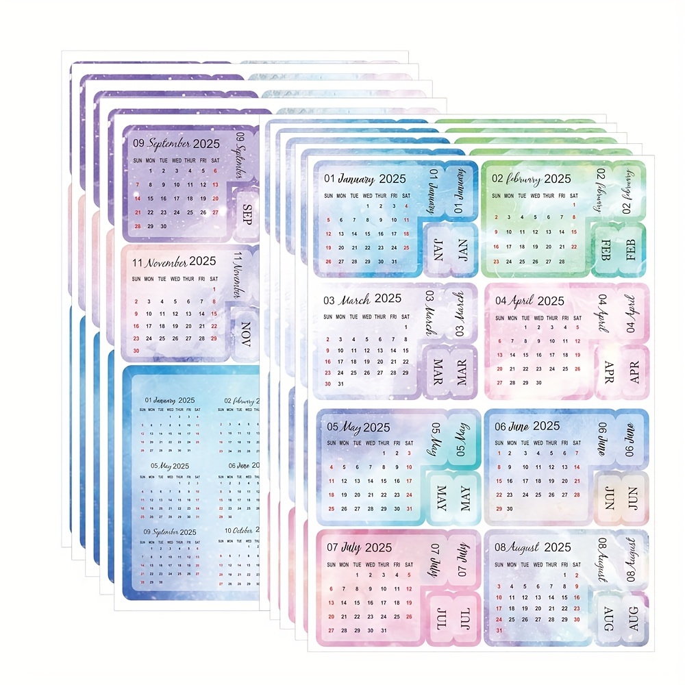 

2025 Schedule Calendar Stickers Watercolor Monthly Binders Tabs 12 Weekly Labels Notebook Supplies