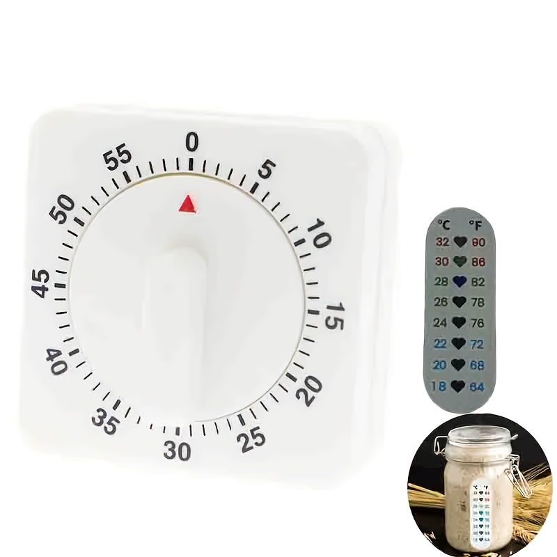TEMU FOREVERTOOL Timer Meccanico con Allarme Forte e Mini Termometro Adesivo - Senza Batterie, Timer da Cucina in Plastica ABS , Display Analogico