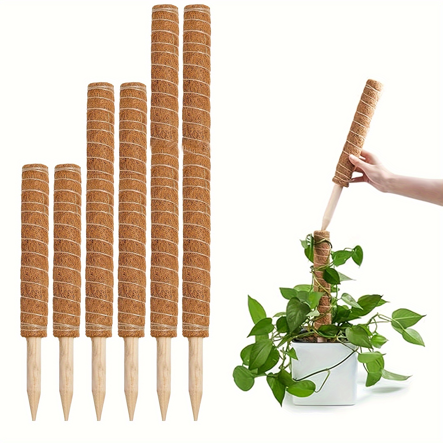 

2pcs Stackable Moss Poles For Monstera & Climbing Plants - Coir Totem Support, Light Brown, Indoor Potted Plants, Sphagnum