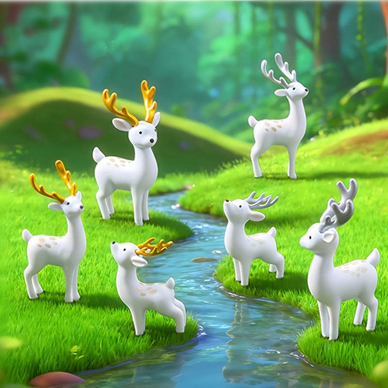 TEMU 6 Mini Figurines de Cerfs, Adaptées aux de Jardin et de - Charmants Ornements Animaux en Plastique pour Décoration Extérieure, pour Créer une
