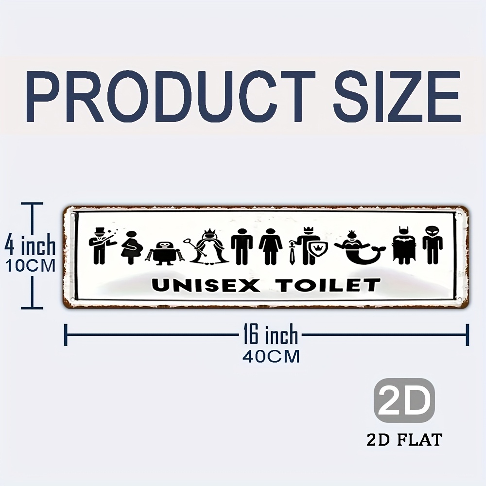 E-shop 2D Flach, 1 Stück Vintage Aluminium Metallschild - Humorvolle Unisex Toiletten-Kunst mit Cartoon-Silhouetten, Wasserdicht & Staubresistent 4x16