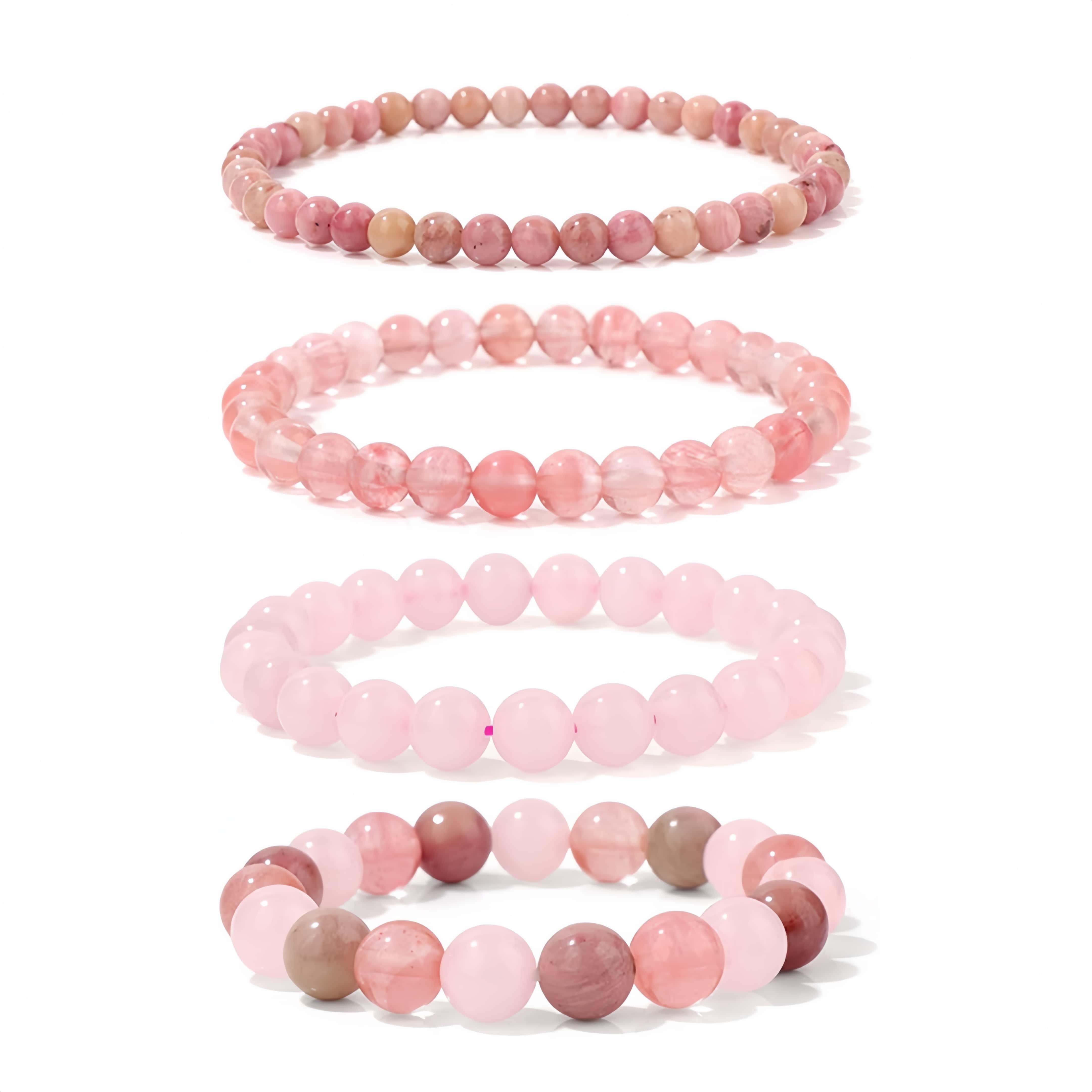 4pcs Pink Natural Stone Bracelet Set - Happiness And Good Luck, Handmade Love Bracelets For Women' Wear - Stackable Gift For Mom