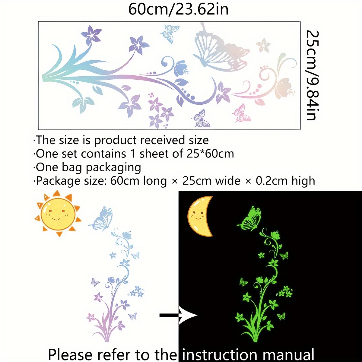 Image of Minimalist Creative Christmas Night Light Colorful Flower Vine Refrigerator Stickers, Made Of Pvc Material, Suitable For Living Room, Bedroom, And Decorations For Refrigerators