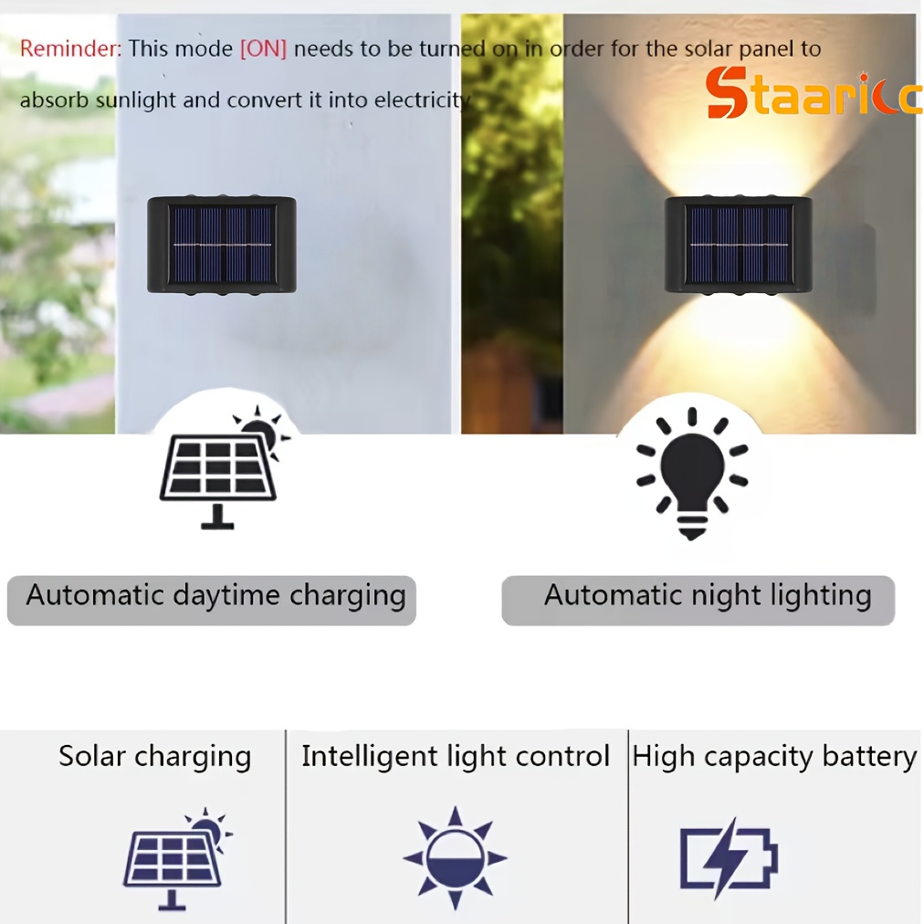 STAARICC 4/6/8 buc, Lampă Solară LED de Perete, Iluminat Ambiental Exterior, Lumină Decorativă de Perete pentru Exterior, Potrivită pentru Exterior, Curte, Vilă, Gard, Balcon, Terasă, Grădină