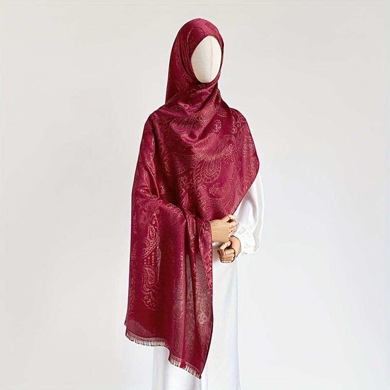 Large Red Bohemian-Style Paisley Jacquard Scarf for Women