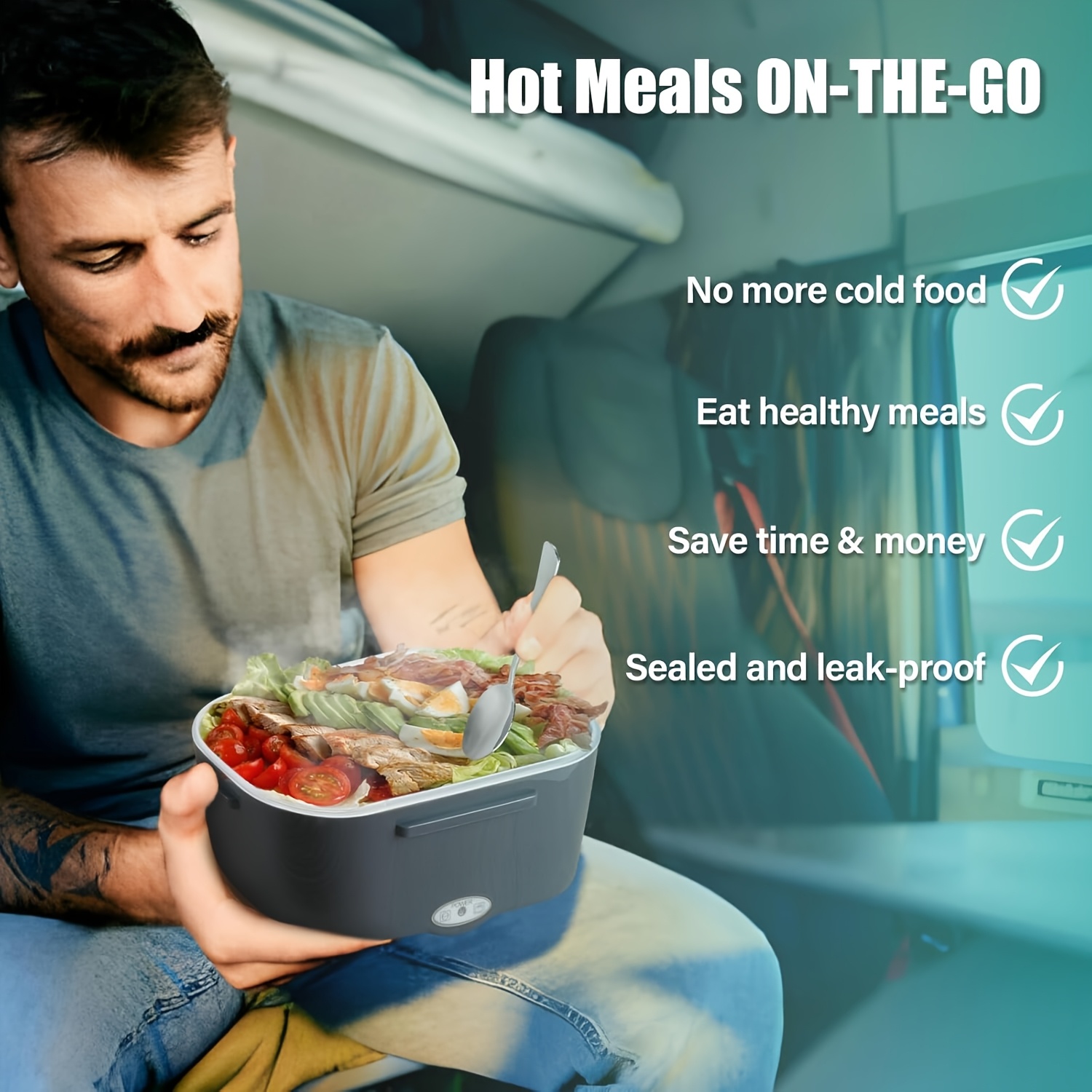 TEMU 3in 1 Lunch Box - 12v/24v For Car & 120v For Home, Portable Food Heater With 304 Stainless Steel Container, Leak-proof Design For Truck, Office,