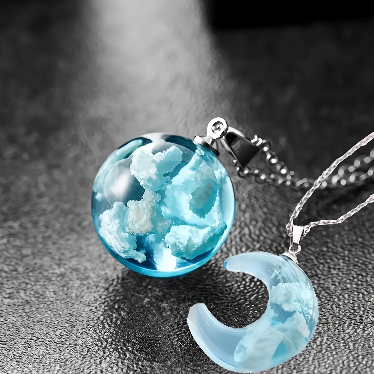 

2pcs Clear Sky And Blue Crescent Pendant Necklace, Creative Holiday Gifts, Perfect For Family And Friends.