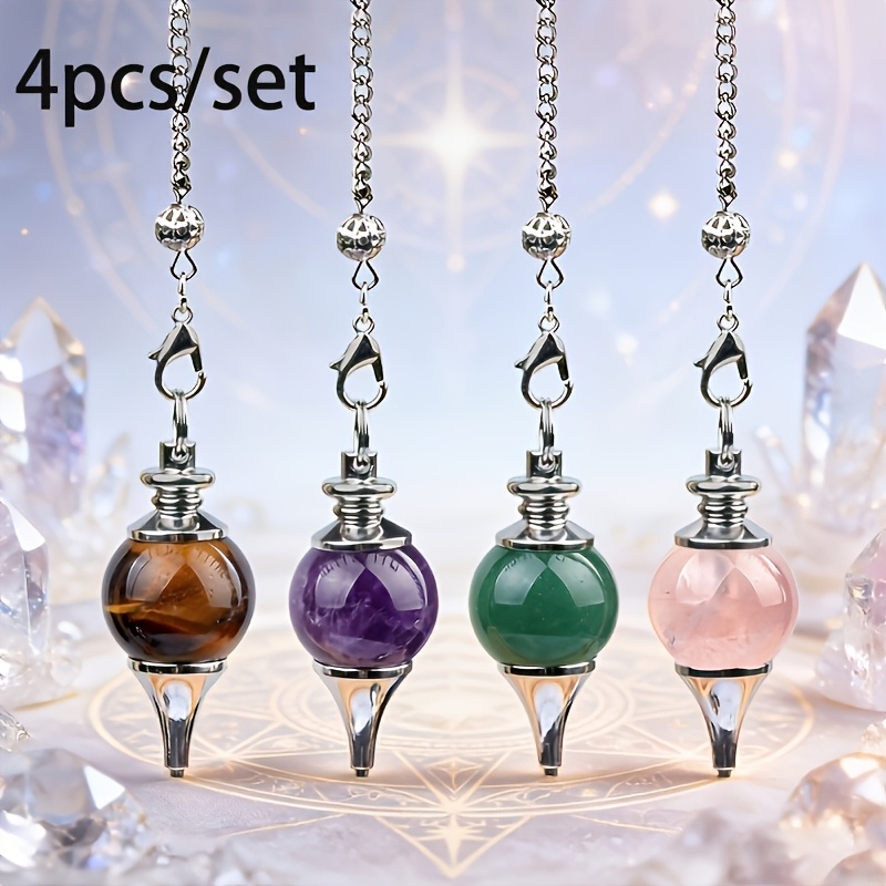 TEMU Lot de 4 talismans ronds de , pendentif en cristal blanc, cristal violet, cristal rose, pendentif multicolore, accessoires en pierres